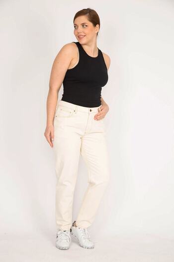 Şans Women's Ecru Large Size 5 Pocket Jeans 65n35980