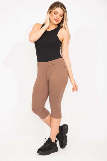 Şans Women's Large Size Mink Leggings with Front Decoration and Back Pocket 65n35202