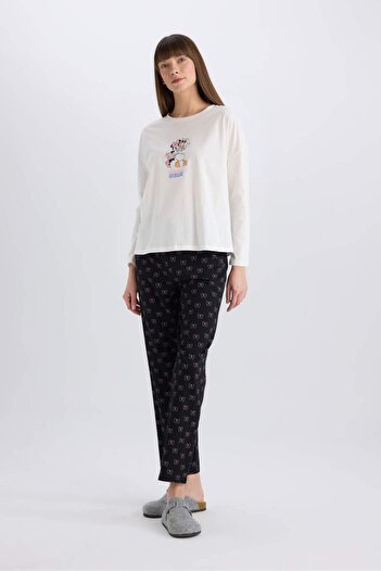 DeFacto Disney Mickey Mouse &Friends Pijama Takımı Uzun Kollu Üst Esnek Belli Uzun Alt-Fall in Love D8464AX2
