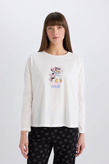 DeFacto Disney Mickey Mouse &Friends Pijama Takımı Uzun Kollu Üst Esnek Belli Uzun Alt-Fall in Love D8464AX2