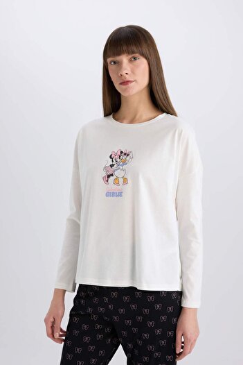 DeFacto Disney Mickey Mouse &Friends Pijama Takımı Uzun Kollu Üst Esnek Belli Uzun Alt-Fall in Love D8464AX2