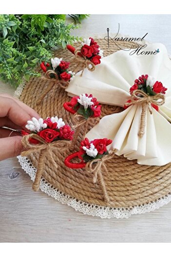 Karamelhome Red 6-Piece Flower Bunch Napkin Ring Ring