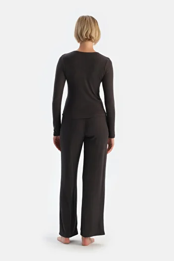 Dagi Anthracite U-Neck Buttoned Camisole Pajama Set