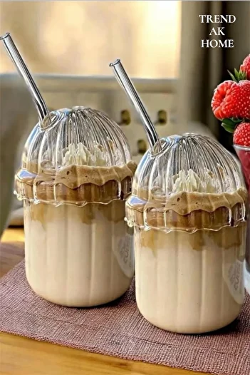 OSKAR FIRÇA Dome-Shaped Oval Glass with Lid Heat Resistant Pinterest Striped Mica Cup Glass Pipette with Gift