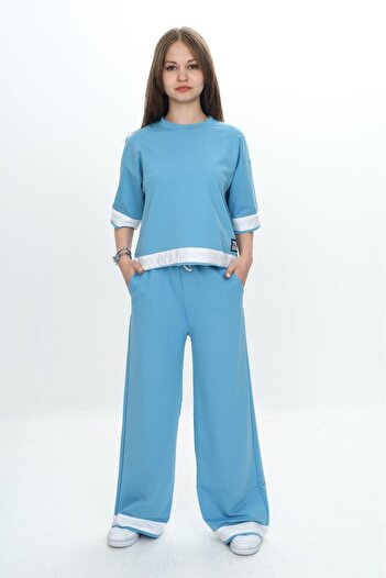 Asortix Girls' 100% Cotton Short Sleeve Garnished Three Quarter Sleeve 2 Thread Bottom & Top Tracksuit Set-285