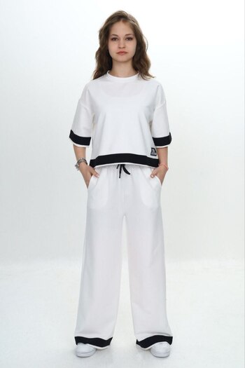 Asortix Girls' 100% Cotton Short Sleeve Garnished Three Quarter Sleeve 2 Thread Bottom & Top Tracksuit Set-285