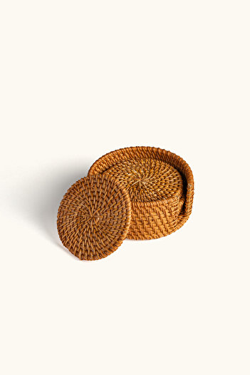 touche deco Handwoven Rattan Coasters - Set of 6