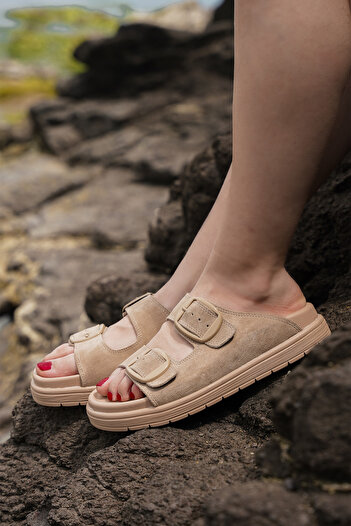 Marjin Women's Thick Sole Daily Slippers Beige Rontes