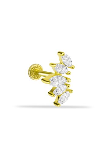 Dianora Piercing 14 Ayar Altın 5 Markiz Taşlı Minimal Tragus Piercing