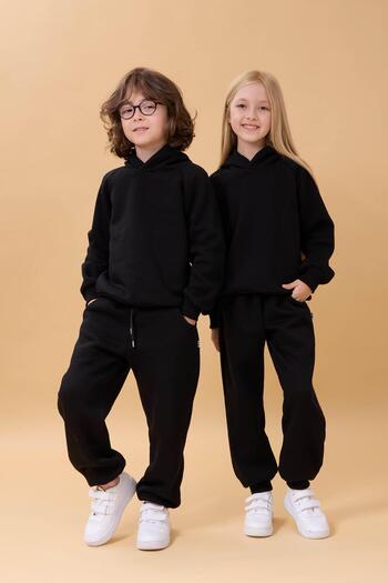 Perendi Unisex Παιδικό Σετ με Μαύρη Κουκούλα Raglan και Fleece Εσωτερικά