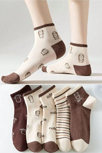 Esinti 5 Pairs Women's Ankle Length Summer Booties Socks – Cotton, Seamless Toe, Patterned Socks Set