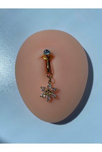 kurukafagift Çelik Göbek Piercing Çiçek Mıknatıslı Sıkıştırmalı Model