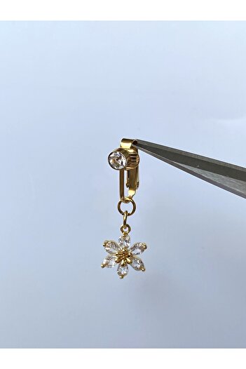 kurukafagift Çelik Göbek Piercing Çiçek Mıknatıslı Sıkıştırmalı Model