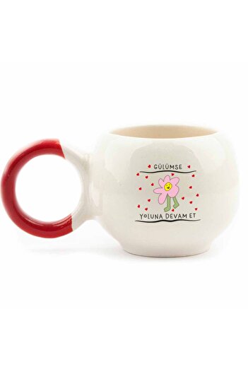 PALTO TASARIM Smile, Keep Going Your Way! Handmade Cream Shiny Bubble Cup - Gift Ceramic Cup
