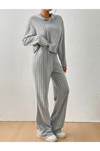 caddekombin Kadın Yünlü Bol Paça Oversize Kalıp Pijama Takımı