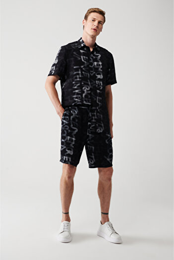 Avva Men's Black 100% Viscose Side Pocket Lace up Waist Shorts A31Y3715