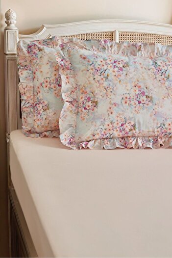 Ricco Lifes 100% Cotton Blush Rose Ruffle Pillowcase Fitted Sheet