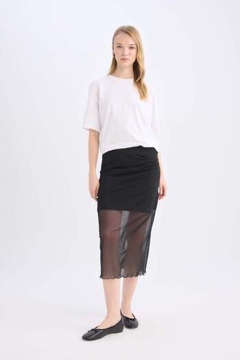 DeFacto Pencil Normal Waist Draped Lined Tulle Midi Skirt D8744Ax24Au