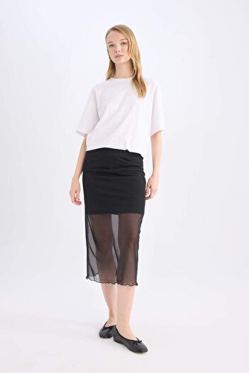 DeFacto Pencil Normal Waist Draped Lined Tulle Midi Skirt D8744Ax24Au