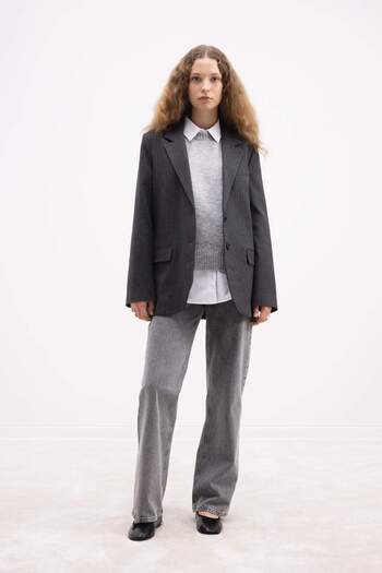 DeFacto Oversize Wide Fit Jacket Lapel Button Striped Blazer Jacket D6879Ax24Au