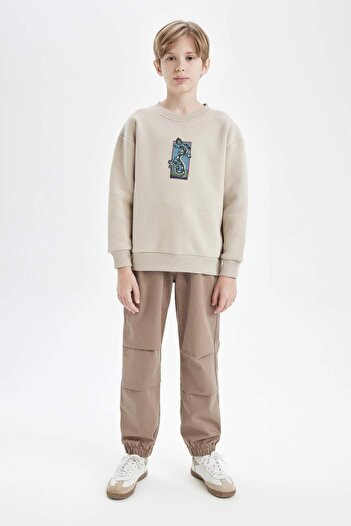 DeFacto Boy's Oversize Wide Fit Crew Neck Printed Sweatshirt D5678A824Wn