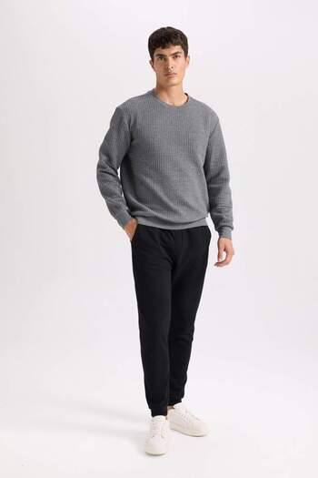 DeFacto Γκρι φούτερ με κανονική εφαρμογή Crew Neck Jacquard D5392AX24AU