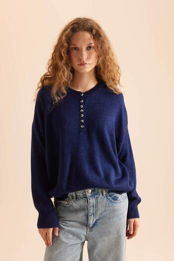 DeFacto Relax Fit Buttoned Collar Knitwear Sweater D4913Axns