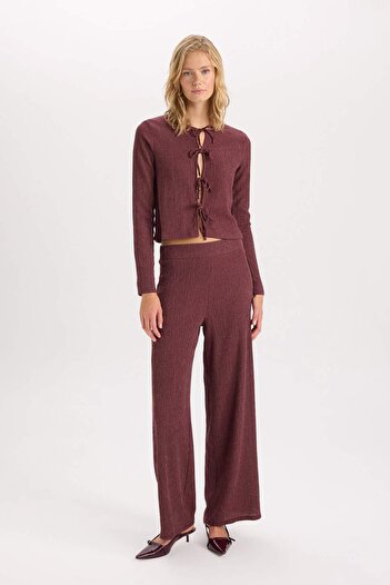 DeFacto Regular Fit Crew Neck Basic Plain Twist Long Sleeve Front Tie Cardigan D6296Ax24Au