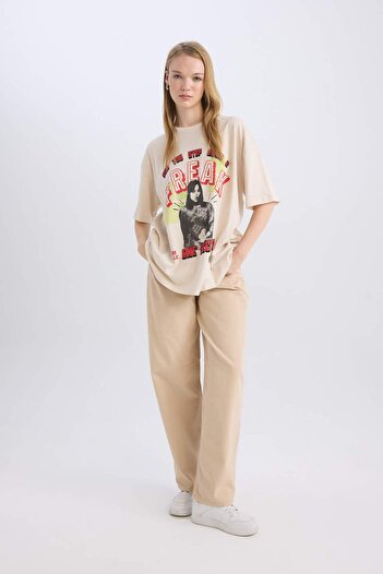 DeFacto Coool Beetlejuice Oversize Φαρδύ μπλουζάκι με στάμπα με κοντό μανίκι D8372AX24AU