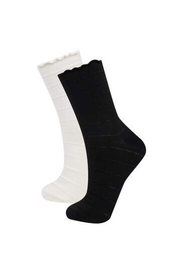 DeFacto Women's Seamless Frilly 2-Piece Premium Combed Cotton Socks D7720Axns