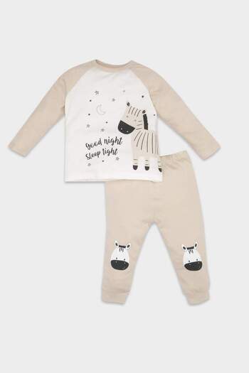DeFacto Baby Boy Pajamas Set Zebra Printed Combed Cotton Long Sleeve Top Elastic Waist Long Bottom D5352A524Wn