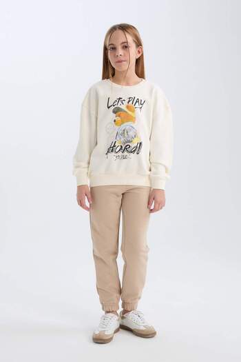 DeFacto Girl's Oversize Wide Fit Crew Neck Teddy Bear Printed Sweatshirt 3159964