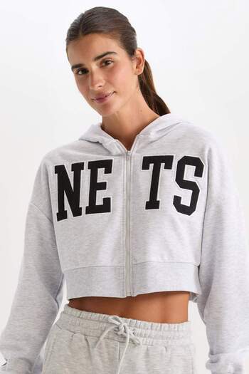 DeFacto Defactofit Nba Brooklyn Nets Crop Thick Zipper Sweatshirt D2362Ax24Au