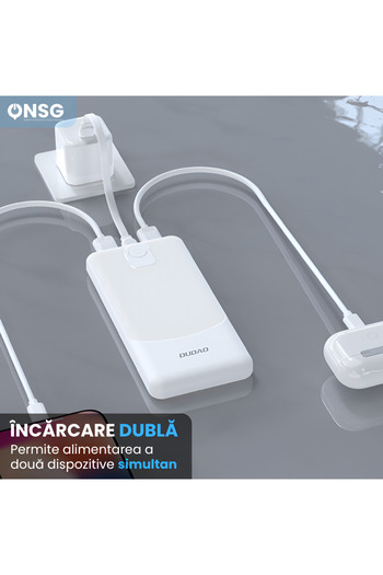 DUDAO Powerbank 20000mAh, Dual Charging 2 x USB-A 5V 2A, Max Power 10W, White