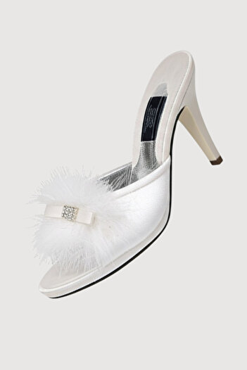 vory Women's Short Heeled Stony Feathered Dowry Bride Gift House Slippers Vr.G02.15C.Y01