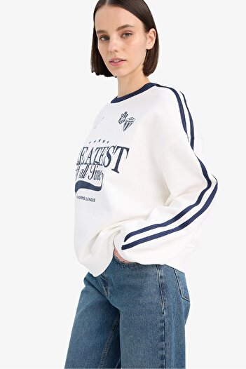 DeFacto Χοντρό φούτερ Coool Oversize Wide Fit Crew Neck με στάμπα 3182544