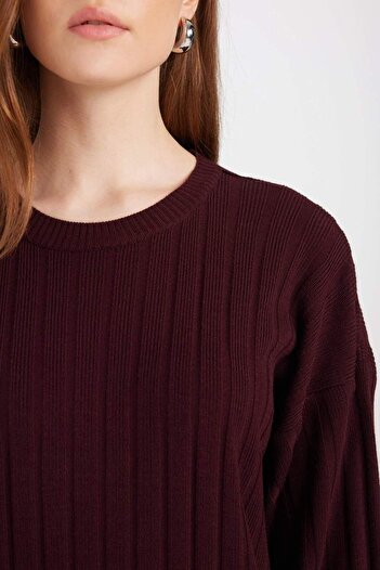DeFacto Regular Fit Bisiklet Yaka Basic Düz Uzun Kollu Triko Elbise D7510AX24WN