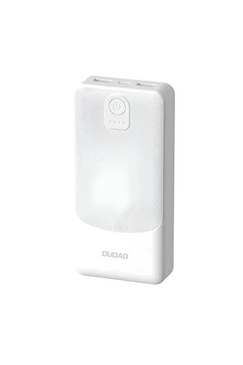 DUDAO Powerbank 20000mAh, Dual Charging 2 x USB-A 5V 2A, Max Power 10W, White