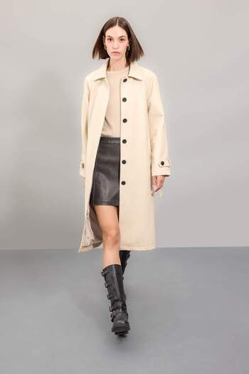 DeFacto Dfc - Faux Leather Regular Fit Trench Coat