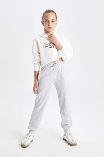 DeFacto Girl's Gray Standard Fit School Jogger Sweatpants with Elastic Waist Leg Y1226A624Au