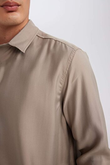 DeFacto Relax Fit Polo Yaka Twill Modal Karışımlı Basic Düz Uzun Kollu Gömlek D3376AX24AU