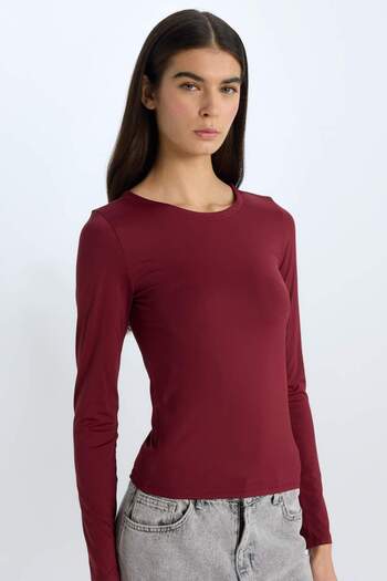 DeFacto Slim Fit Slim Fit Crew Neck Basic Plain Long Sleeve T-Shirt D3756Ax24Wn