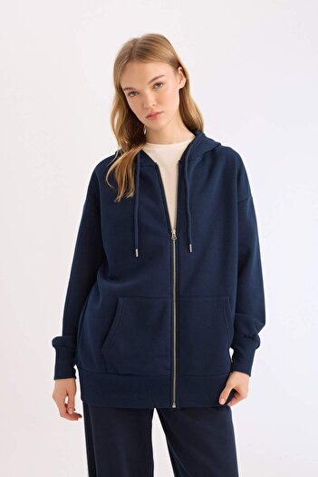 DeFacto Okul Okula Dönüş Oversize Fit Kapüşonlu Kalın Kumaş Basic Hırka V4233az24wn