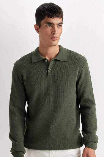 DeFacto Khaki Standard Fit Regular Cut Polo Neck Sweater Sweater D3589Ax24Wn