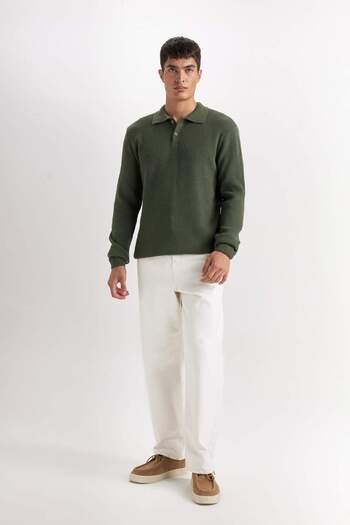DeFacto Khaki Standard Fit Regular Cut Polo Neck Sweater Sweater D3589Ax24Wn