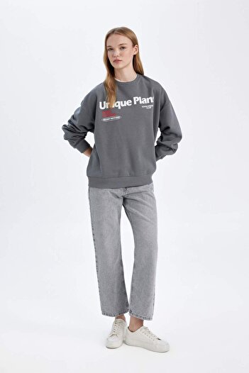 DeFacto Loose Fit Crew Neck Back Printed Thick Sweatshirt D6565Ax24Wn