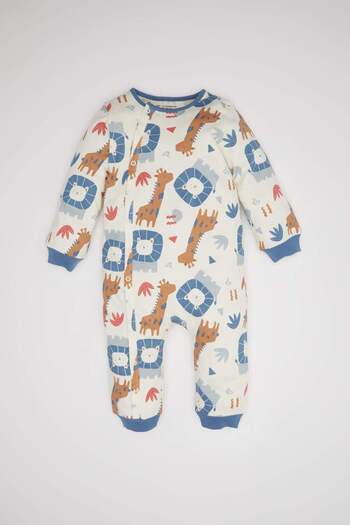 DeFacto Snap Fastener Safari Print Long Sleeve Romper for Newborn Baby Boy - D2574A524Au
