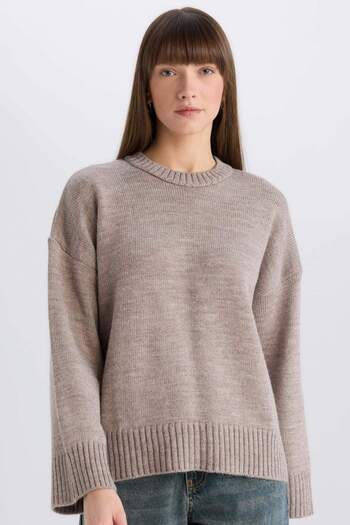 DeFacto Oversize Széles Fit Kerek nyakú Basic Sima kötött pulóver D0036AX24WN