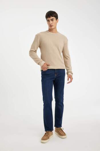 DeFacto Relaxed Fit Crew Neck Cotton Knitwear Sweater - Combed Detail Inside D3290Ax24Au