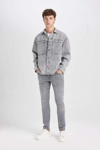 DeFacto Oversize Wide Fit Cotton Jean Long Sleeve Basic Straight Shirt D0449Ax24Au